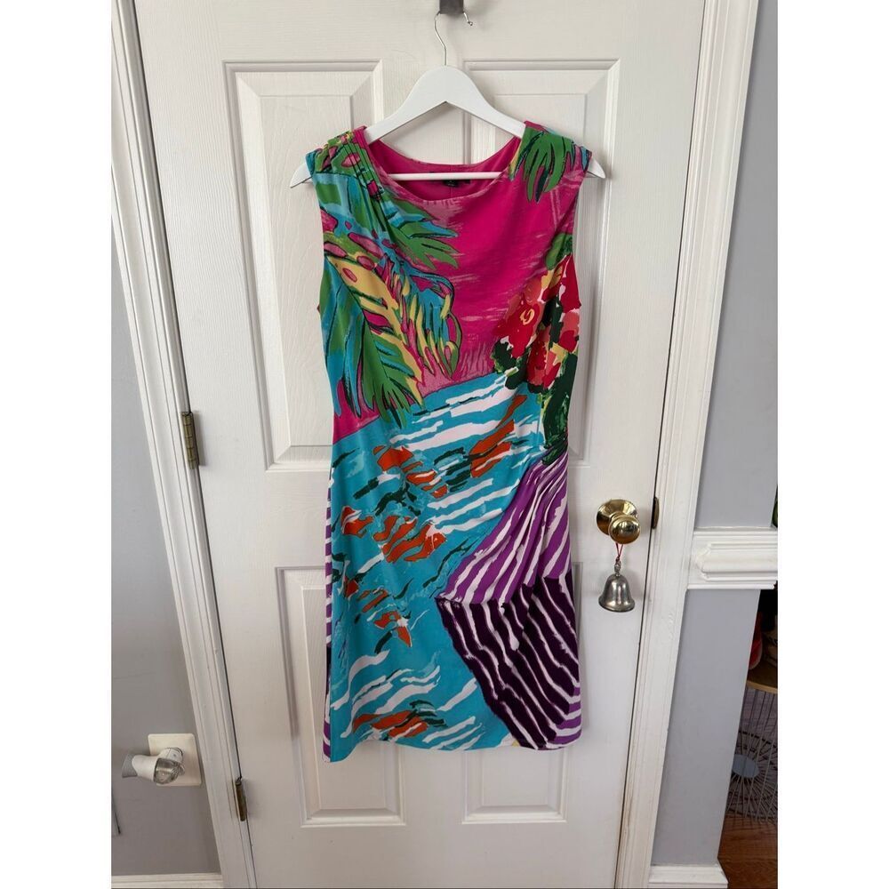 Lauren Ralph Lauren Tropical Print Ruched Resort-wear Dress sz 16 EUC